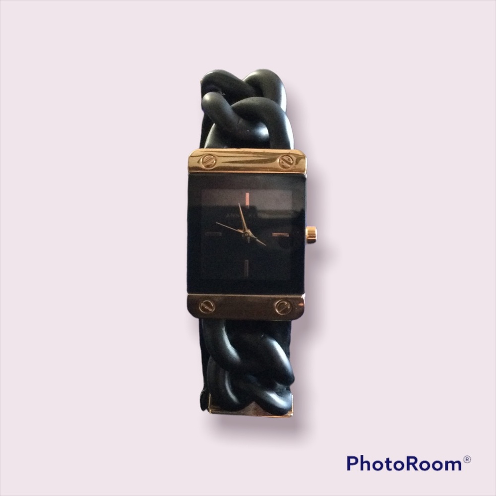 Anne Klein two tone chain link watch (Black and rose gold)